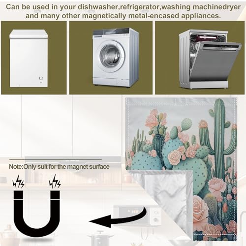 Image of Blooming Cactuses Dishwasher Magnets Decorative Cover,Tropical Magnet Fridge Panel Decal for Home Kitchen Decor,23x26 in