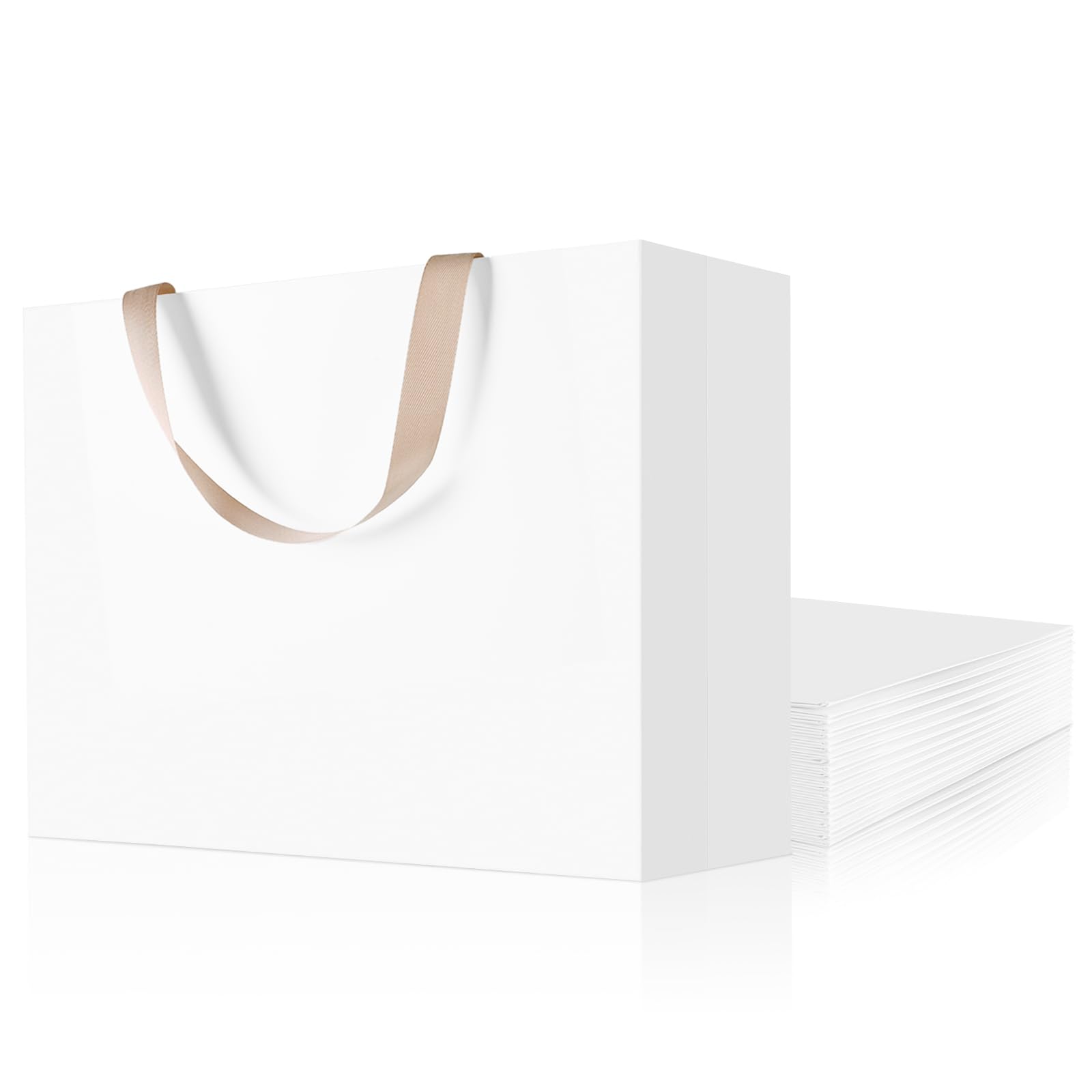 suituts Lot de 12 sacs cadeaux blancs avec poignées en ruban - 40,6 x 15,2 x 30,5 cm - Sacs de courses en papier kraft blanc extra larges pour fête, shopping, anniversaire, mariage