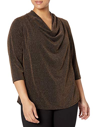 Karen Kane Women's Plus Size 3/4 Sleeve Drape Neck TOP, Gold, 1X