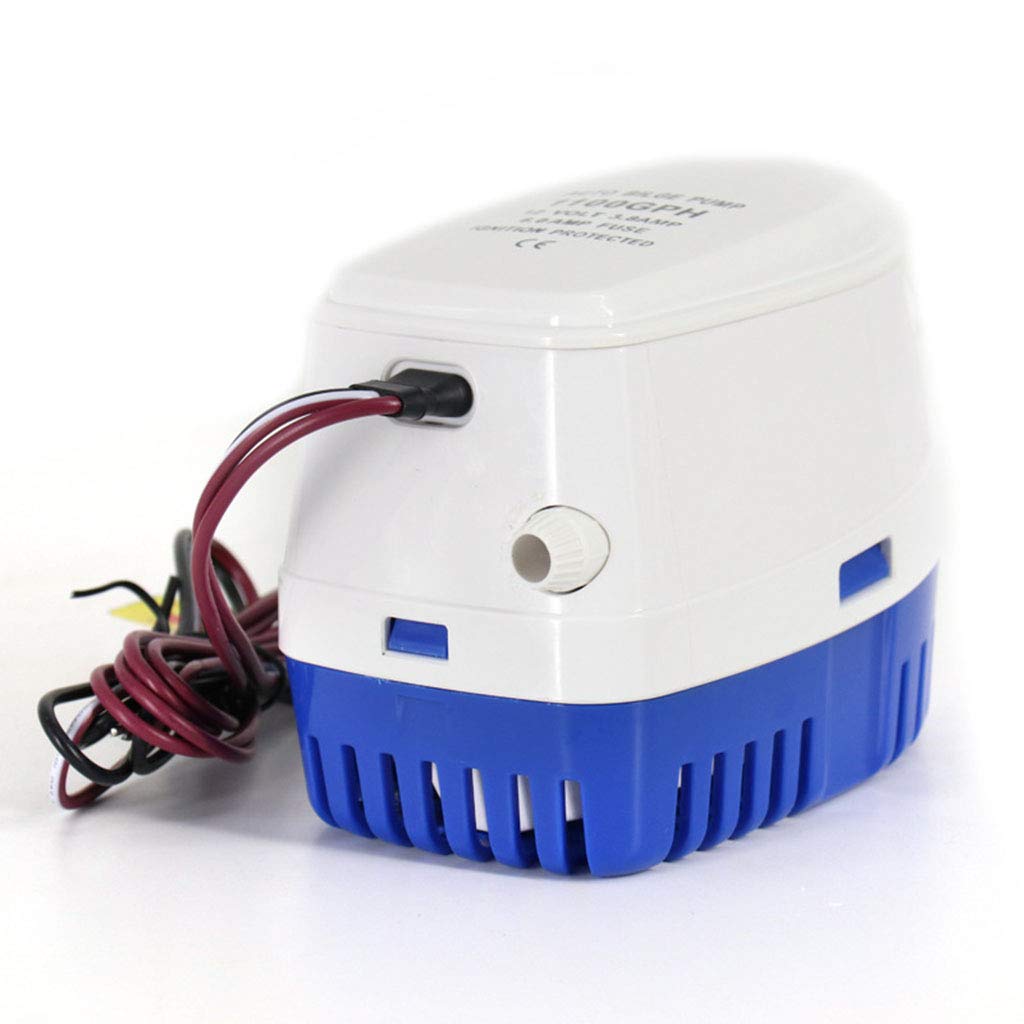 Skkwjege White+Blue Automatic Submersible Yacht Bilge Water Pump Auto & Float Switch 12V 1100Gph