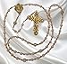 Handmade Catholic Rosary, Cream White Shell Pearls with Rhinestone Beads and Gold Tone Ornate Crucifix