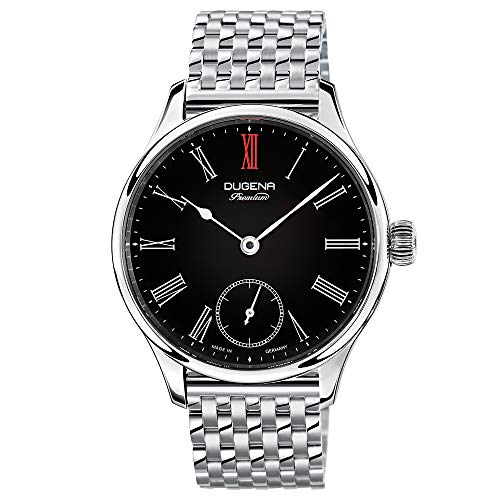 Preisvergleich Produktbild Dugena Mechanik, Herren Mechanik-Armbanduhr, Handaufzugswerk, Saphirglas, Edelstahl-Armband, Edelstahlgehäuse mit Glasboden, Epsilon 3, Silber / Schwarz, 7090057