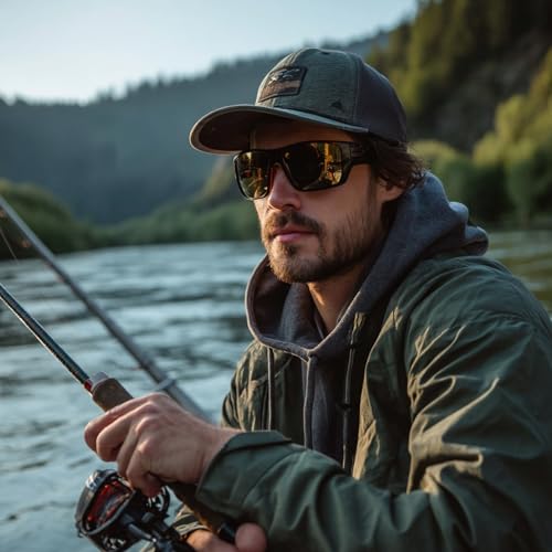 Image of Sports Polarized Wrap Sunglasses For Men - Fishing Glasses UV Protection Rectangle