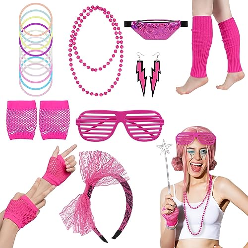 Aomig 80s Neon Fancy Dress Costume Accessories Set