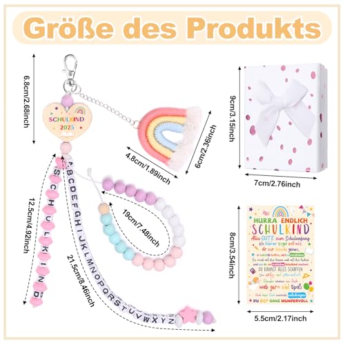 Kaisibum Schultüte Mädchen,Einschulung Rechenkette Geschenk,2025 Mädchen Bastelset Schulstart,Schulkind Schultüte Füllung Glücksbringer Schulanfang Geschenk mit Grußkarte Geschenkbox