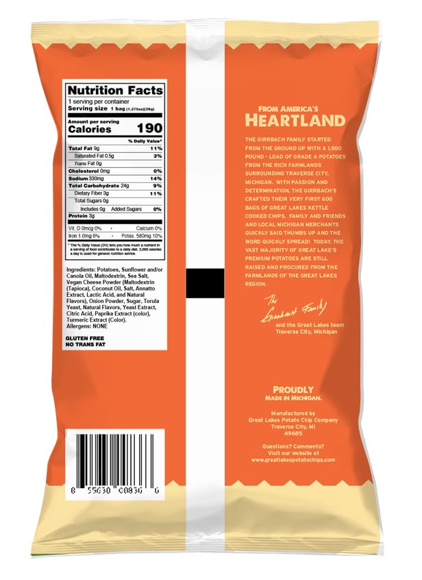 Miniatura 2 de Great Lakes Potato Chip Co. Wisconsin Cheddar y sal marina estilo hervidor de patatas fritas cocidas, caja individual tamaño aperitivo (paquete de