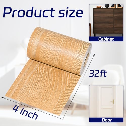 Image of Self Adhesive Wood Grain Tape for Mirrors, 4 inch X 32 ft Light Yellow Wood Repair Patch for Tables, Floor, Bathroom, Cabinets, Handicraft DIY