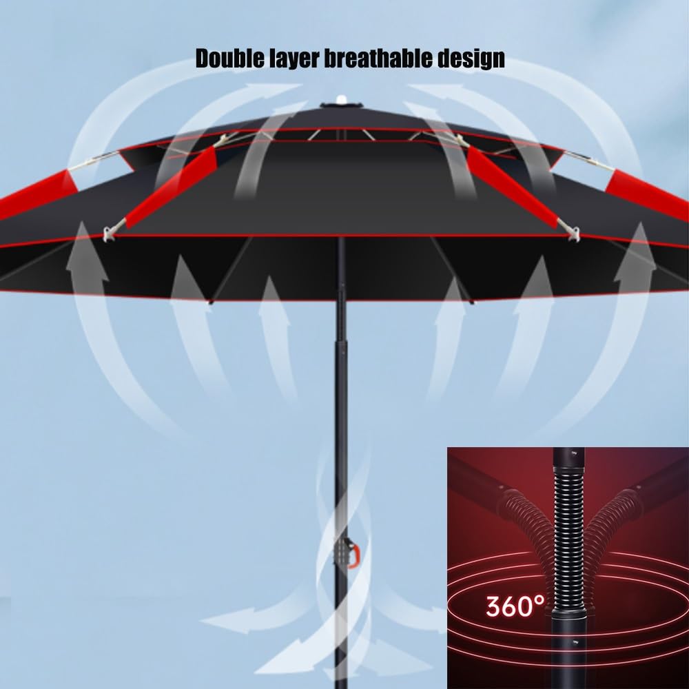 Angelschirm Im Freien Windschutz Strandschirm 180/200/220/240/260cm Angeln Sonnenschirm 360°Neigbar Für Picknick, Camping(Black-red,260cm/8.5ft)