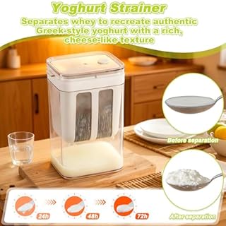 Colino Yogurt Greco con Rete Maglie Fine e Coperchio, Separatore Siero Acciaio Inossidabile 1100ml, Erogatore Yogurt Filtro Latte Yogurtiera Macchina Fltro Riutilizzabile per Soia Succhi Filtrare