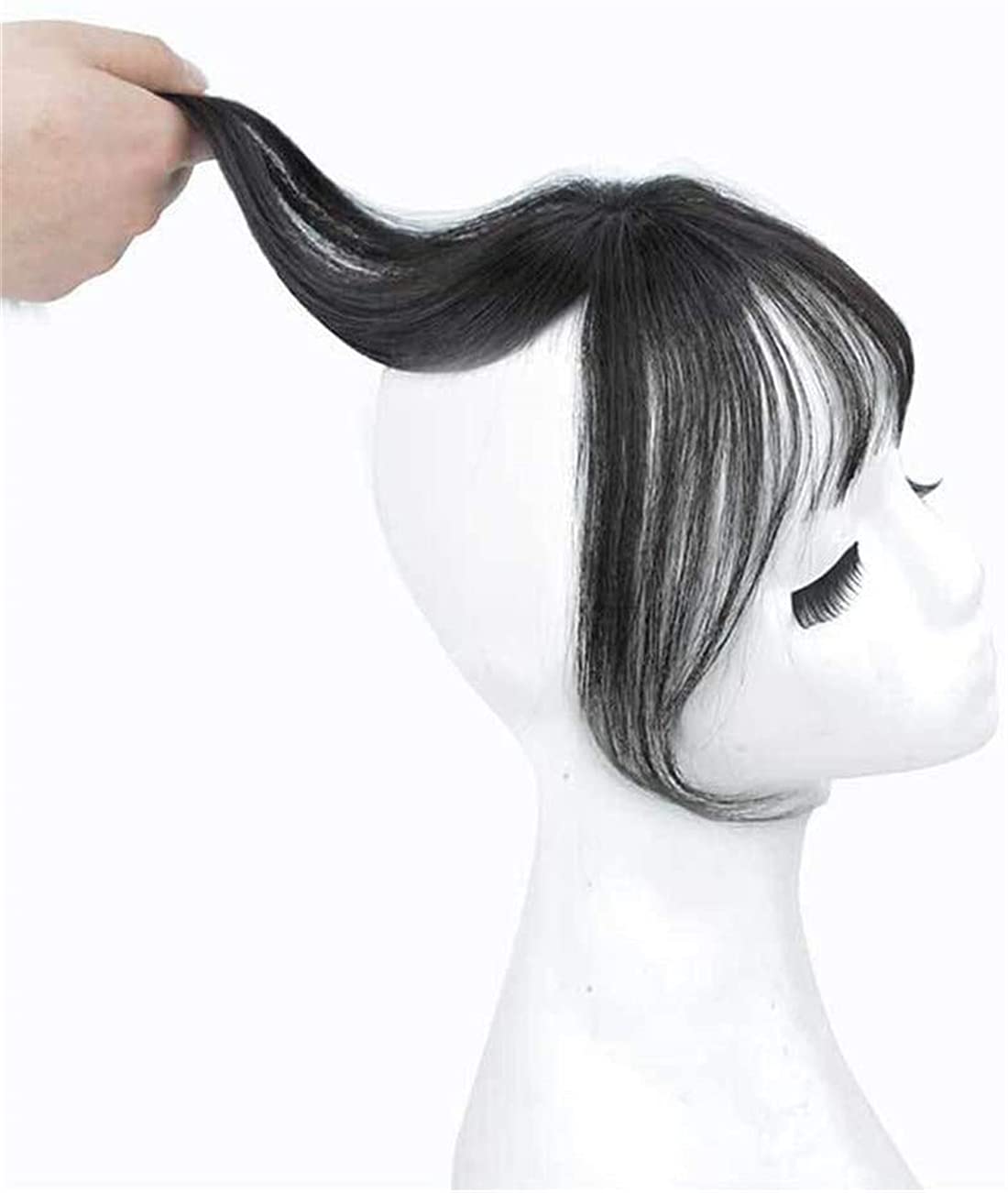3D Airy Bang Topper Clip in Real Human Hair Toppers Hairpiece Clip on Fringe Hair Extension for Women, Black
