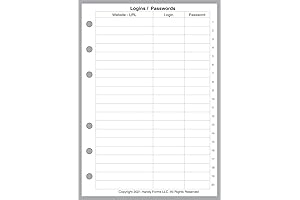 A6 Size Login - Password Inserts for 6-Ring Binders (105mm x 148mm)