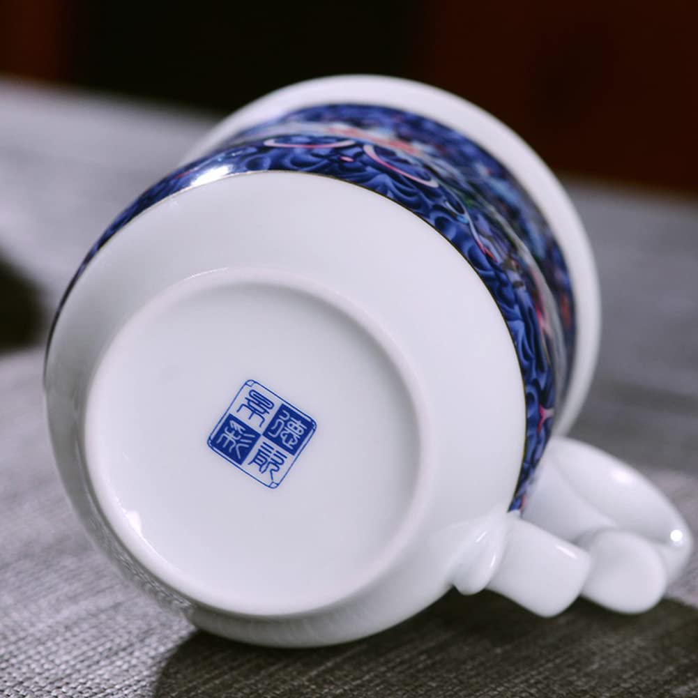 yesTGE Tazza da tè Tazza con Filtro in Ceramica con Coperchio, Tazza da tè Regalo in Quattro Pezzi Jingdezhen, Servizio da tè in Porcellana Blu e Bianca, Fiore di Loto