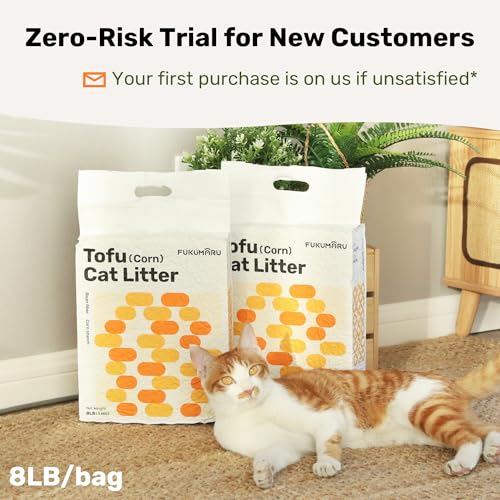 Image of FUKUMARU Tofu Cat Litter - Natural Lightweight Bean Dregs & Corn Starch Cat Litter Pellets, 99.9% Dust Free Quick Clumping, Effective Odor Control, Flushable, Low Tracking, 32lb (8lb x 4 Bags)