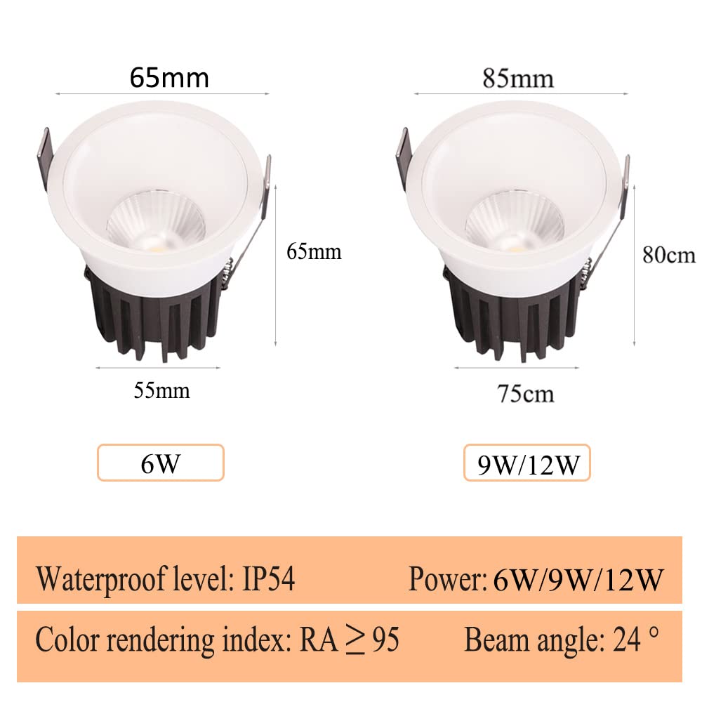 Faretti per soffitto Confezione da 5 faretti Impermeabili con deflettore Mini faretto a LED 9W12W15W Faretto Rotondo Bianco per Doccia Bagno Lampada da soffitto
