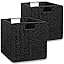 Cesto Portaoggetti Pieghevole In Vimini Di Alghe Marine - Organizer In Corda Intrecciata, Con Maniglie, Per Vestiti, Giocattoli, Piante, 35x32x16 Cm, Nero