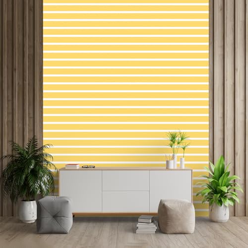 Image of DWELLSINDIA Yellow Horizontal Striped Wallpaper for Wall Decor | Self Adhesive Peel & Stick, Thick Textured Premium Paper | Waterproof, Scratch Resistant Laminated | Bedroom & Living Room | 41x244 cm