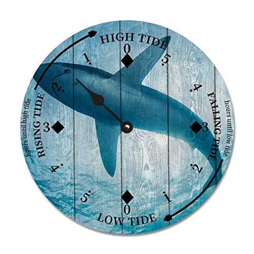 Tide Clock Shark Under The Water Tide Clock Tidal Clock Wall Clock, Battery Operated Great White Shark Wall Decor Home Decor For Living Room Bedroom Office 16X16 In #TOP8