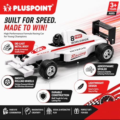 Image of PLUSPOINT F1 Racing Diecast Metal Mini Cars for Kids Formula 1 High-Speed Racing Car Model Pullback Vehicles Collectible Car Toys for Boys Age 3 Years & Up