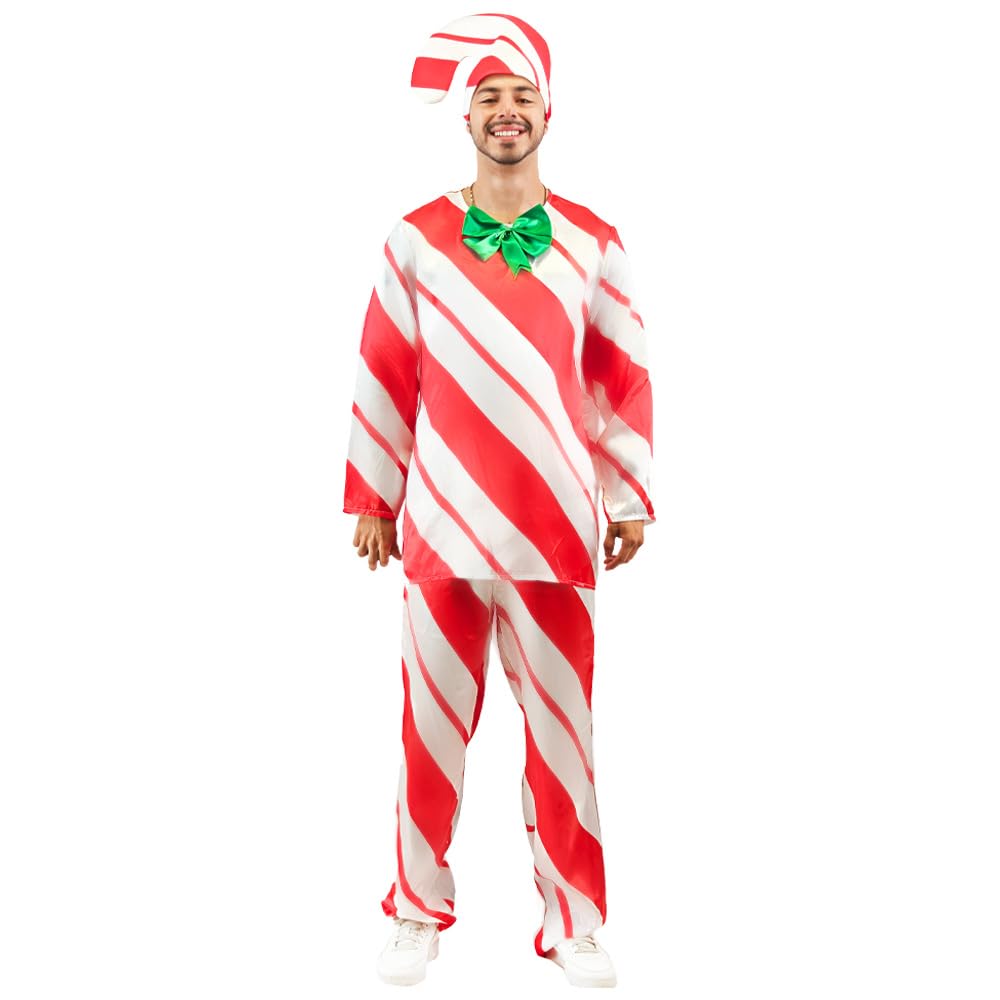 EraSpooky Mens Candy Cane Costume Adult Funny Christmas Candy Outfits Xmas Fancy Dress Size L, Multicolored - Image 2