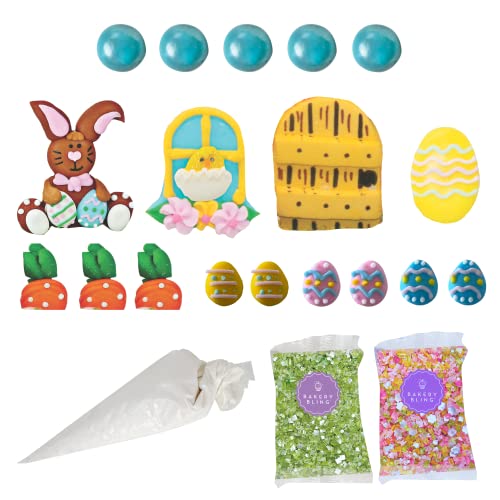 Easter Cookie Decorating Kit with Cookies - Designer Sugar Cookie House - No Baking Required - Includes Pre-Baked Cookies, Icing, Glittery Sugar and Edible Decorations - Nut Free - Made in the USA