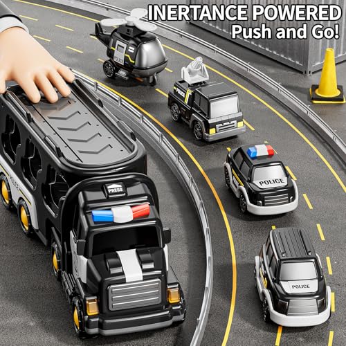Image of JUKUDAHU Police Truck Toy for Boys 4-8 Years Old - Carrier Vehicle Toy Set