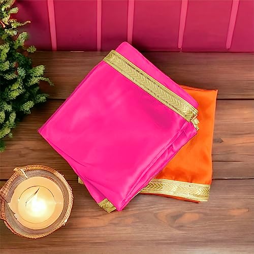 Image of Pooja Clothe for Mandir || Pooja Clothe for Multi Purpose Use || Pooja Cloth (Pink&Orange)