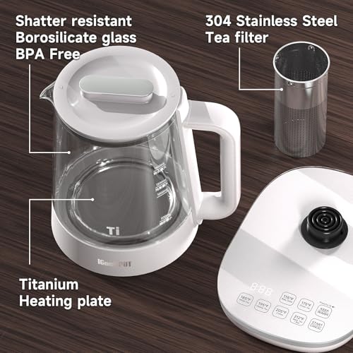 Titanium-Stainless-Steel-Electric-Kettle-with-Tea-Infuser-and-Temperature-Control15L-Glass-Tea-Maker1500W-Rapid-BoilingProgrammable-Control-for-your-Favorite-Teas-and-Coffee-Grey Titanium Stainless Steel Electric Kettle with Tea Infuser and Temperature Control15L Glass Tea Maker1500W Rapid BoilingProgrammable Control for your Favorite Teas and Coffee Grey