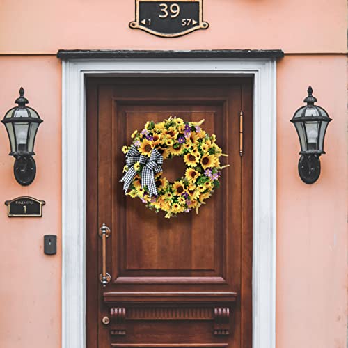Wezeho 18" Artificial Sunflower Wreath For Front Door, Handmade Slik Flower Wreath With Hook And Bow, Spring And Summer Door Wreath For Home Party Festival Wedding Decor #TOP1
