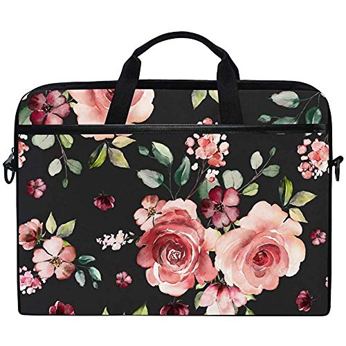 Rose Flowers Floral Schwarz Laptoptasche Tasche Hülle Tragbar/Crossbody Messenger Aktentasche Cabrio Mit Gurttasche Für MacBook Air/Pro Oberfläche