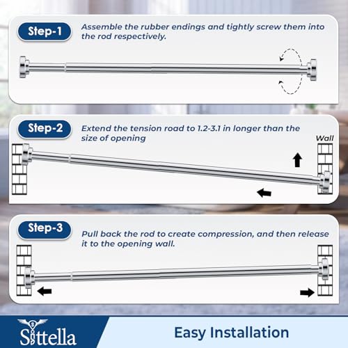 Image of SITTELLA 81-203 cm Adjustable Curtain Rod (Multi-Part Assembly) for Bathroom | Shower Curtain Rod | No Drill Tension Curtain Rod | Stainless Steel Expandable | Rust Proof Heavy Duty