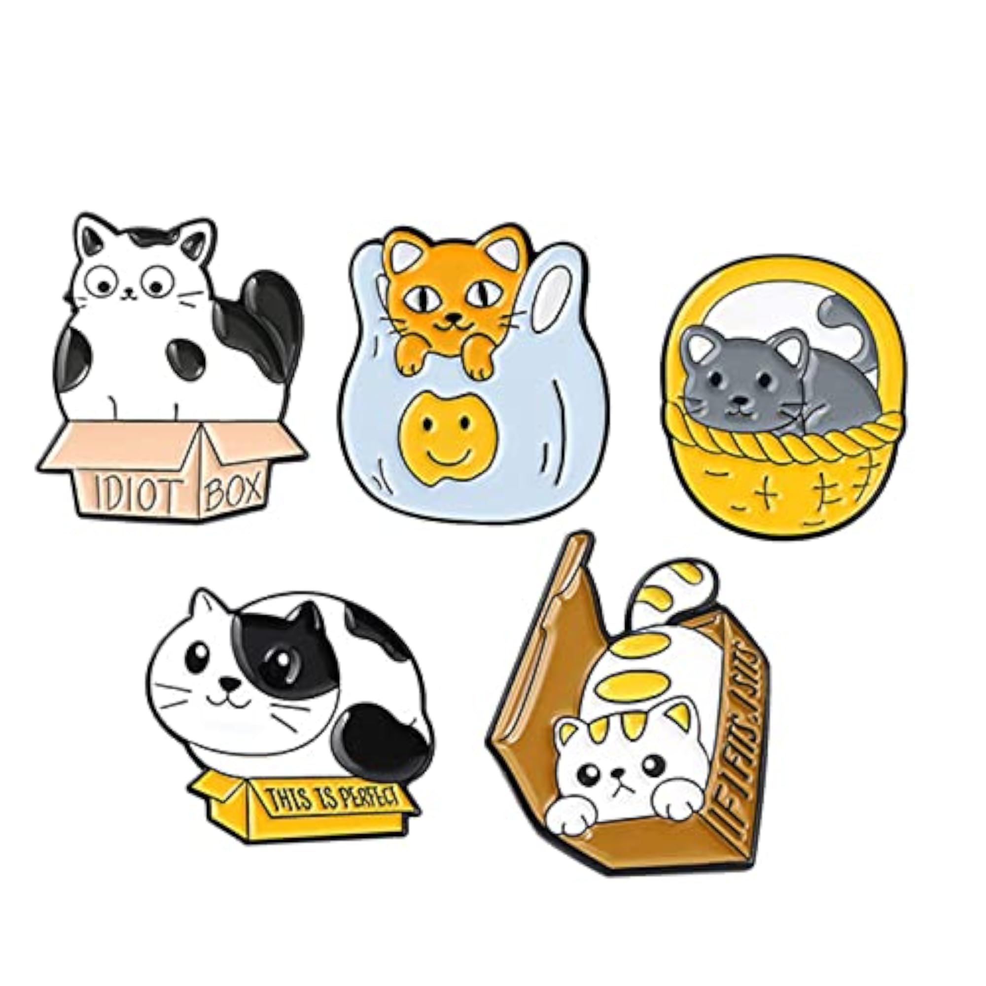5 Pieces Cartoon Cat Enamel Brooches Jewelry Pins