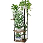Bamworld 4 Tier Tall Plant Stand Indoor Corner Shelf Stand for Multiple Indoor Plants, Metal Tiered Tray Stand for Living Room Decor Balcony Garden Bedroom(Brown)