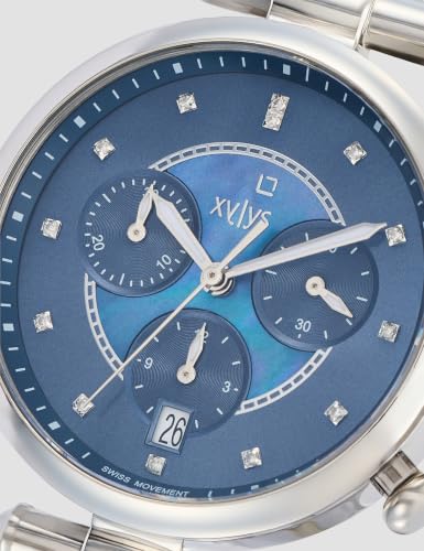 Image of Xylys Sparkle Swiss Chronograph Silver Stainless Steel Strap Blue Dial Watch for Women