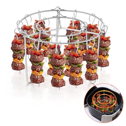 Homikit Heißluftfritteuse Zubehör, 16 cm Round Edelstahl Airfryer Zubehör Grillrost mit 36 Spießen für Grillen, Abnehmbar Spießgestell für Airfryer Backofen, Gleichmäßiges Garen, Spülmaschinenfest