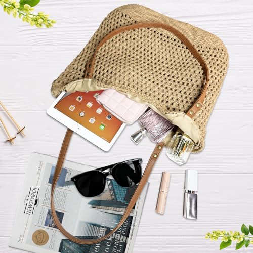 Crochet Beach Bag for Women - Summer Mesh Beach Tote Bag Boho Woven Purse Shoulder Handbags for Vacation Travel3