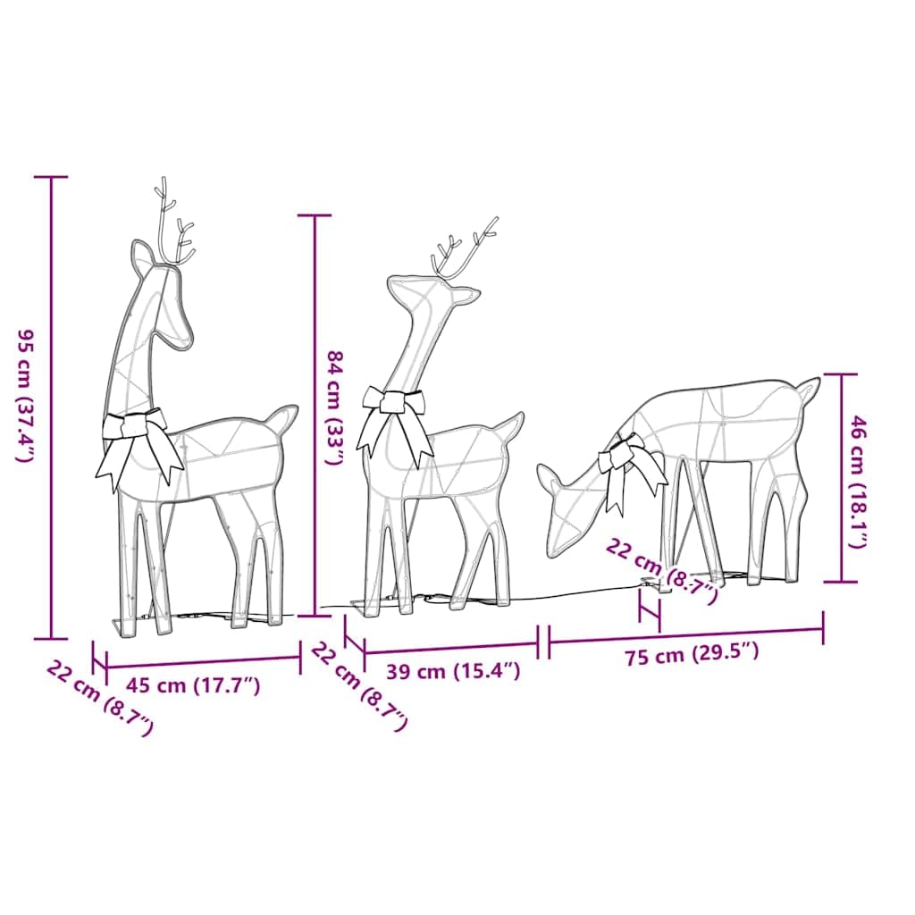 LED-Rentiere Weihnachtsbeleuchtung 3 Stück mit 90 warmweißen LEDs, Stoff und Stahl, 8 Lichtmodi, USB betrieben, IP44 wasserdicht, für Innen und Außen, Garten, Balkon, Terrasse Deko