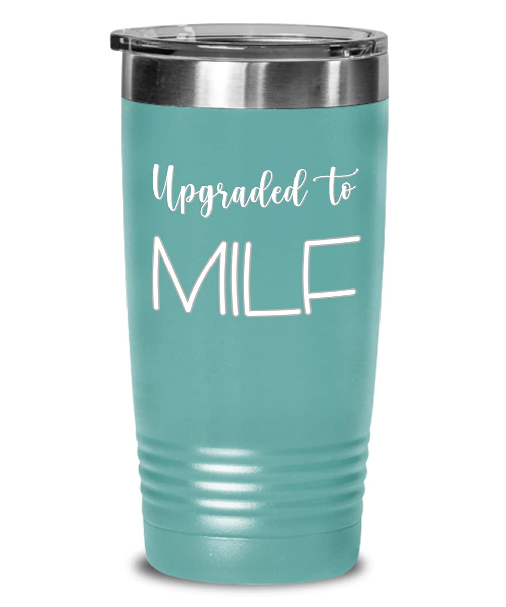 New Mom Tumbler Upgraded to MILF Funny Baby Shower Idea for Soon to be Mother Expecting Mama Mothers Day Idea for First Time Mum 20 or 30oz Hot Cold C