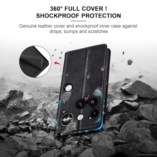 Image of Jasonyu Case for Nothing Phone 3 Leather Wallet Flip Cover with Card Holder,Kickstand, Magnetic Closure,TPU Shockproof Phone Case (Black)