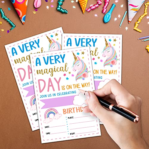 Rainbow Unicorn Birthday Party Invitations, Colorful Pony Balloon Birthday Invitations For Boys Girls, Kids Birthday Invites, Theme Birthday Party Decorations, 20 Invitations With 20 Envelopes - B06 #TOP3