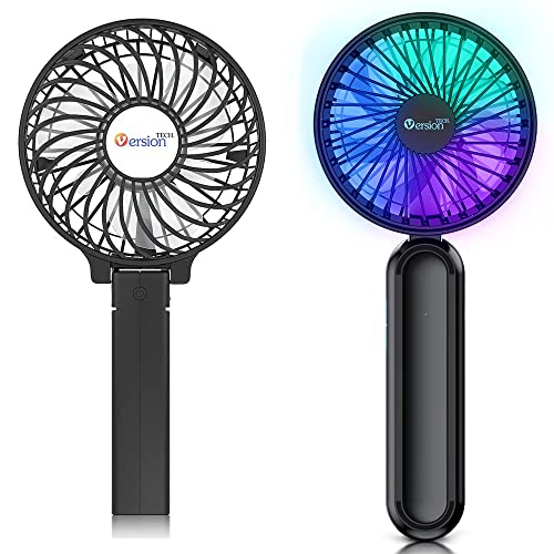 VersionTECH. Portable Handheld Fan, Mini Personal Rechargeable Hand Cooling Fan with RGB Light with Adjustable Speed for Travel, Office, Room