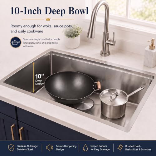 Image of LQS 28 Inch Stainless Steel Undermount Kitchen Sink, Workstation Sink