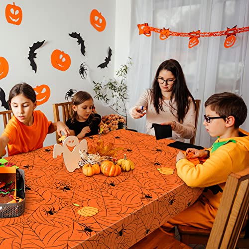 Image of TREWAVE 3 Pack Halloween Spiderweb Tablecloth Rectangular Plastic Spider Web Table Cloth Large Size Table Covers for Home Decor Halloween Party Decorations 54 inch x 108 inch (Orange)