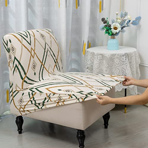 Iauddy Armless Accent Slipper Chair Cover Slipcover,Stretch Spandex Printed Removable Non-Slip Silp Cover For Accent Chair Without Arms Furniture Protector For Living Dining Room(Beige/Stripes,2) #TOP2