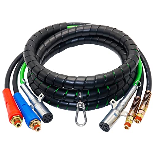 Dazakoot 15FT Air Line Hose Kit, 3-in-1 ABS & Power Airline Air Hose Kit for Semi Truck Tractor Trailer, 7 Way Plug Electrical Cord Cable and Rubber Air Lines Hose Assembly Ki