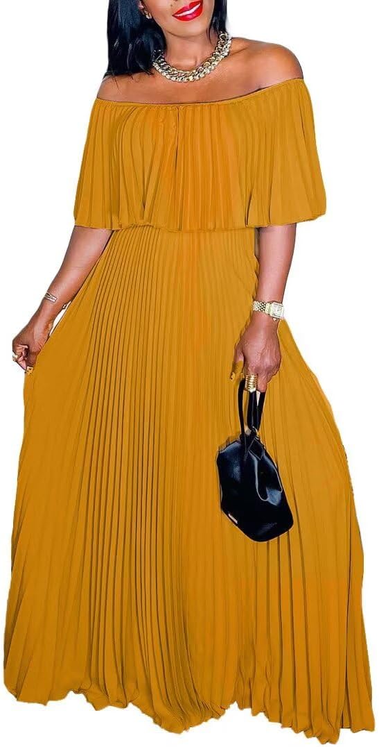 Womens Sexy Chiffon Sundress Off Shoulder Ombre Tie Dye Skirts Long Maxi Dress,Nice Work Dress