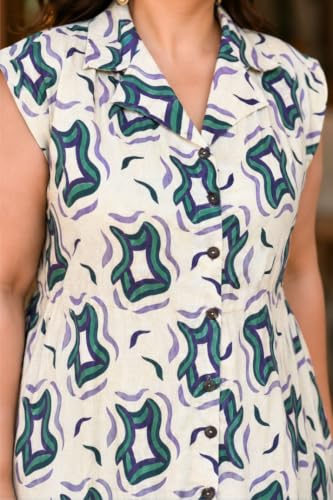Image of Indietoga Women Plus Size Printed Cotton Midi A-line Dress (XL to 7XL)