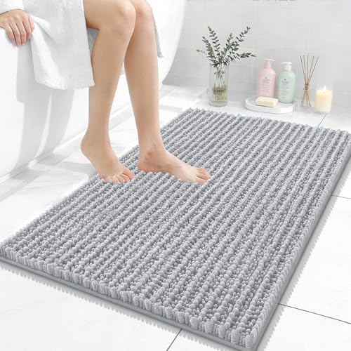 Image of OLANLY Bathroom Rug Mat 36x24, Thick Soft and Absorbent Chenille Bath Mat, Non-Slip Rubber Backing, Machine Washable Quick Dry Bath Rugs for Tub Shower Floor, Home Decor Accessories, Light Grey