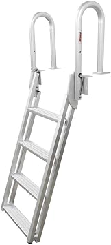 Extreme Max 3005.4227 Heavy-Duty Aluminum Slanted Flip-Up Dock Ladder with Comfort Use Round Tube Frame - 4-Step, 300 lbs. Weight Capacity