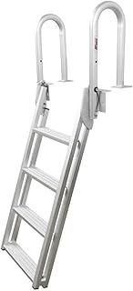 Extreme Max 3005.4227 Heavy-Duty Aluminum Slanted Flip-Up Dock Ladder with Comfort Use Round Tube Frame - 4-Step, 300 lbs. Weight Capacity
