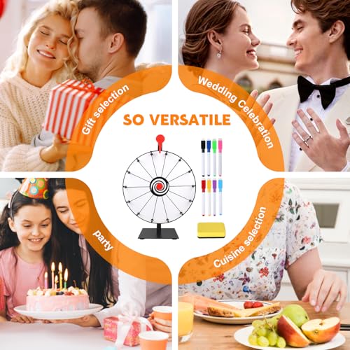 Hojalis Glücksrad zum Drehen, 30cm Glücksrad zum Selbstgestalten mit 14 Slots, Roulette-Spinner des Glücks, Spinnings Prize Wheel mit Radiergummi und Markierstift für Lotteriespiele Wortspiele